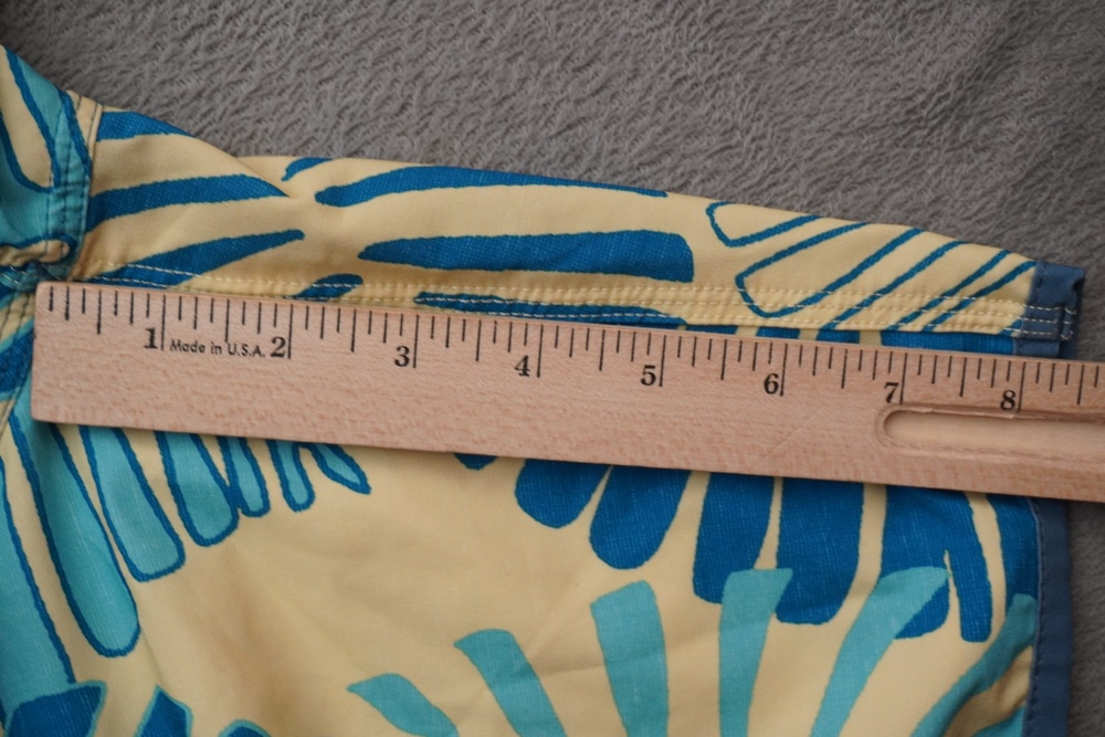 Rip Curl Mirage Board Shorts Mens 33 Blue Yellow Tropical Leaf Swim Trunks Zip - Picture 12 of 13